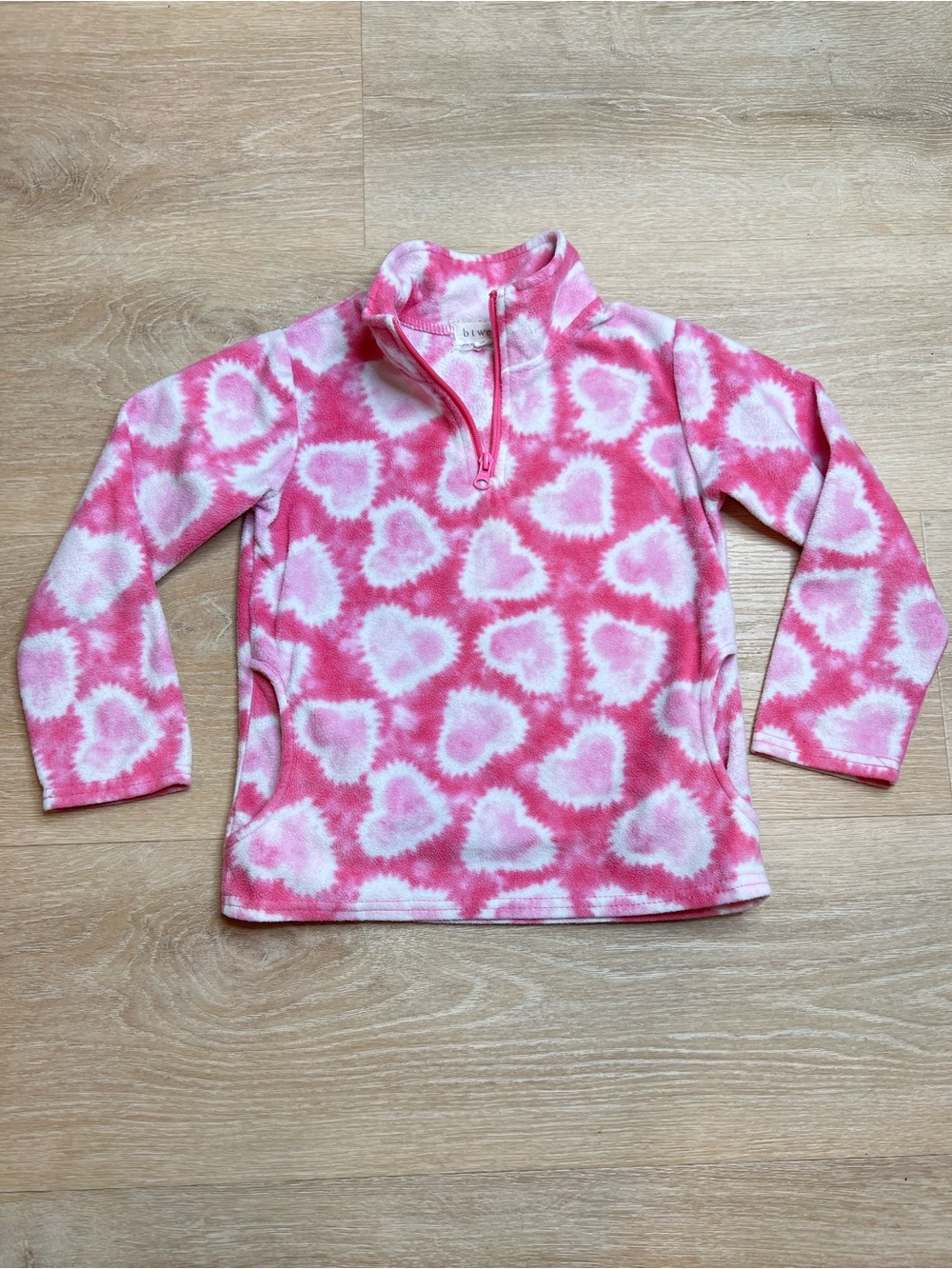 Btween Fleece Pullover Heart Tie-dyed 1/4 Zip Long Sleeve Sweatshirt, Girls 6